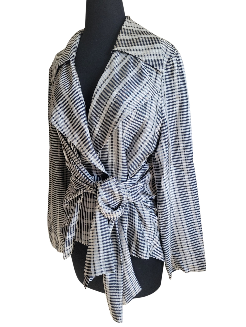 Palmer//Harding Striped Wrap Blazer Belted Tie Waist Jacket Runway Size 4/6 - Picture 4 of 10